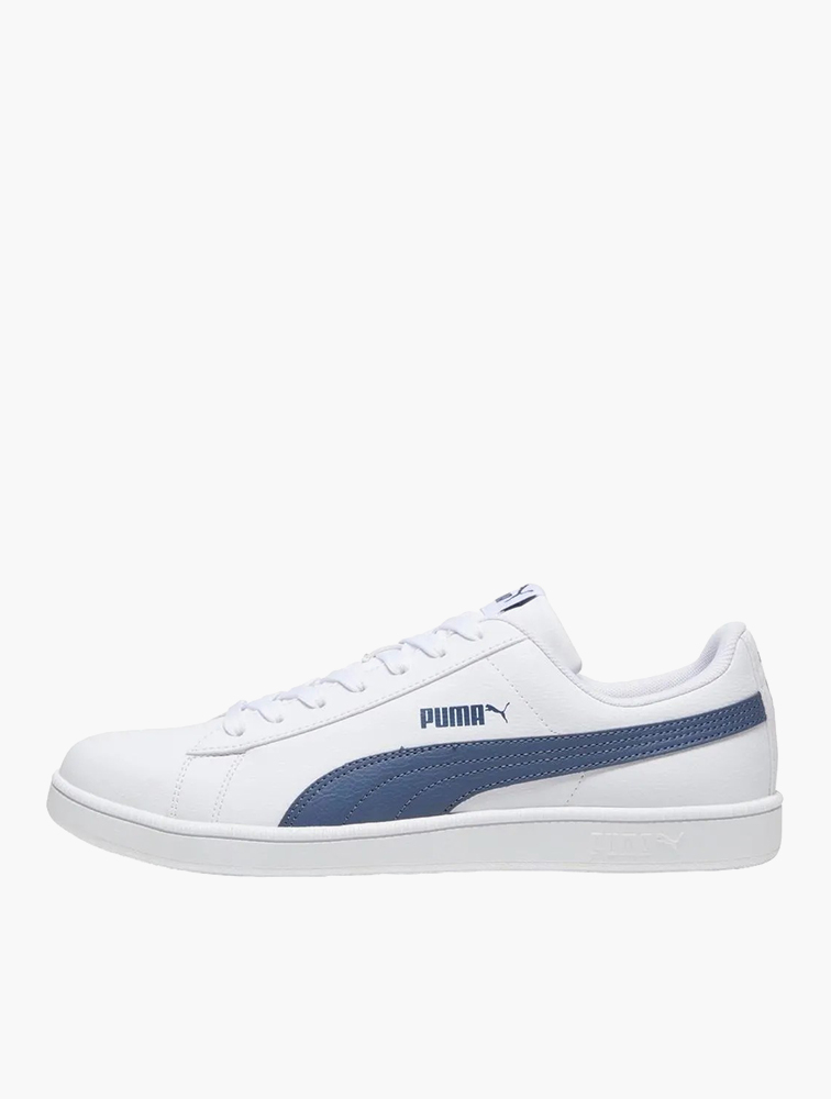 MyRunway | Shop PUMA White & Inky Blue Logo Lace Up Sneakers for